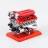 Moteur V12 de Supercar miniature 1/4ème complet en kit - Maquette technique motorisée de 800 pièces, présentée sur support en bois
